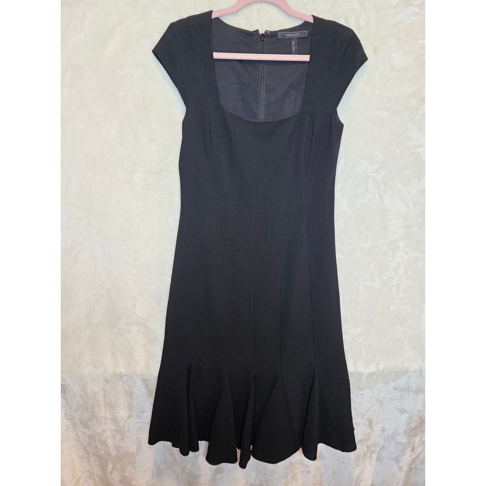 BCBGMAXAZRIA Farrah Black Square Neck Cap Sleeve Flounce Hem Dress Size 6